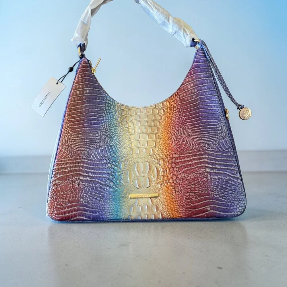 Brahmin Tabitha Melbourne Ombre Rainbow Shoulder Bag Croc Embossed Leather NWT